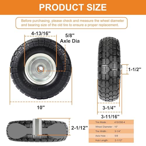 AUCT 18967 - $52 4.10/3.50-4 Tire and Dolly Wheel Flat Free - Solid Rubber Hand Truck Wheels 5/8" Axle - Image 2