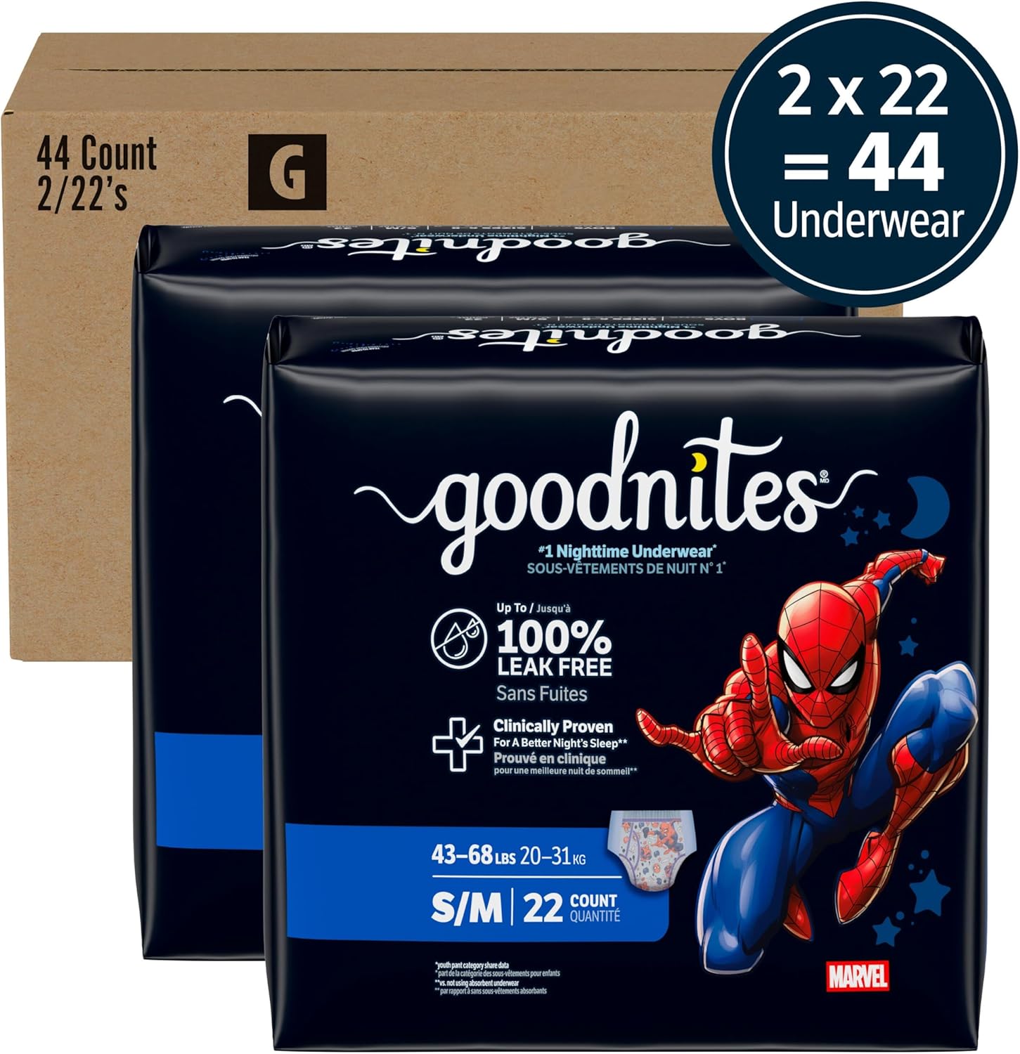 AUCT 18473 - GoodNites Boys Nighttime Underwear, Size S/M, 44 Ct, 2 Packs of 22 - Image 2