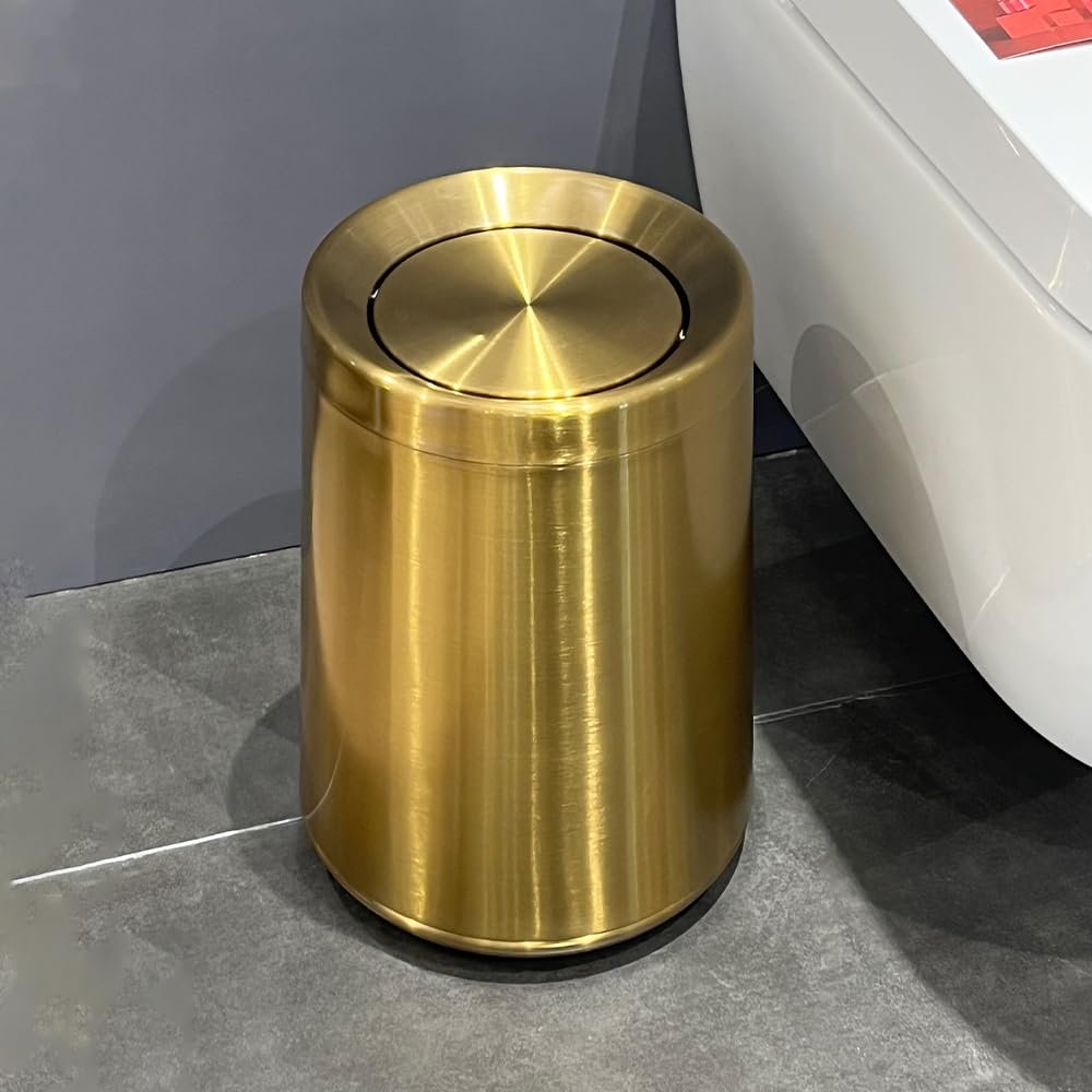 AUCT 18362 - $70 10 L/3 Gallen,Gold Small Trash Can for Bathroom,Brushed Stainless Steel Garbage Can wi - Image 2