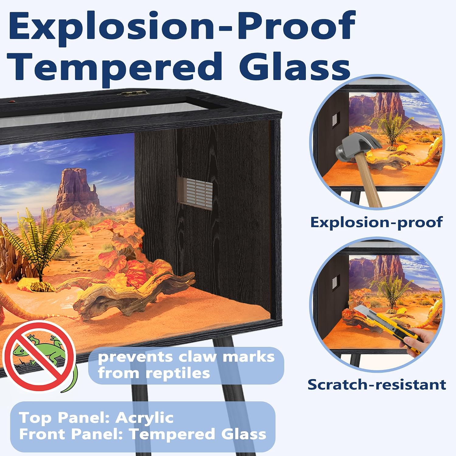 AUCT 20163 - $220 Prolee 80 Gallon Reptile Tank, Tempered Glass Bearded Dragon Tank with Wooden Roof an - Image 3