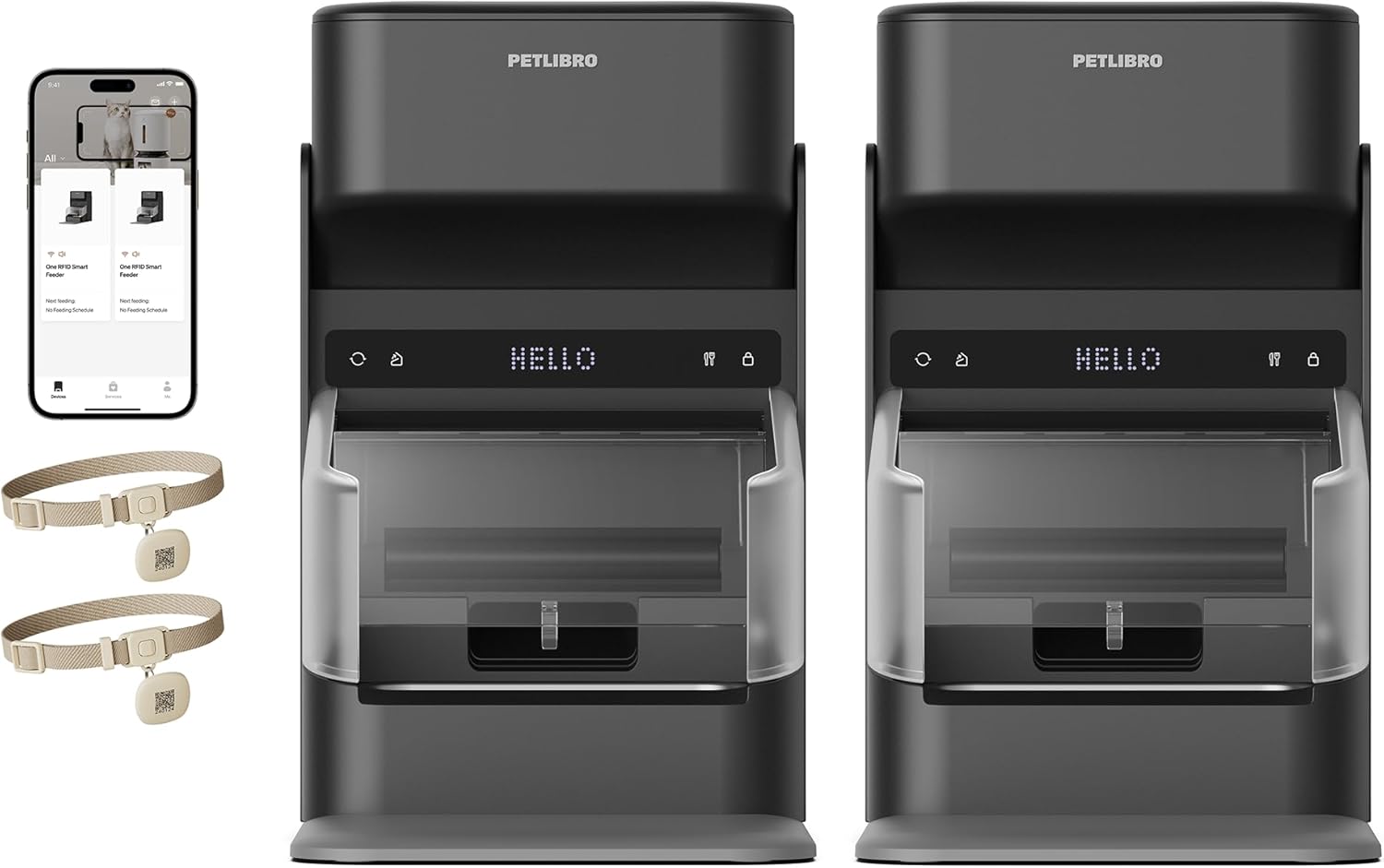AUCT 18373 - $260 PETLIBRO RFID Cat Feeders for 2 Cats, Collar Sensor for Personalized Meals, Cats Reco