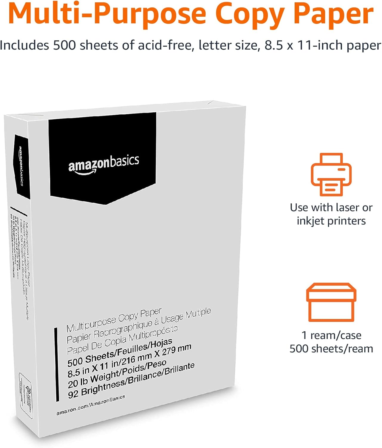 AUCT 18431 - Amazon Basics Multipurpose Copy Printer Paper, 8.5 x 11 Inches, 20 lb, 92 Bright, White, 1 - Image 2