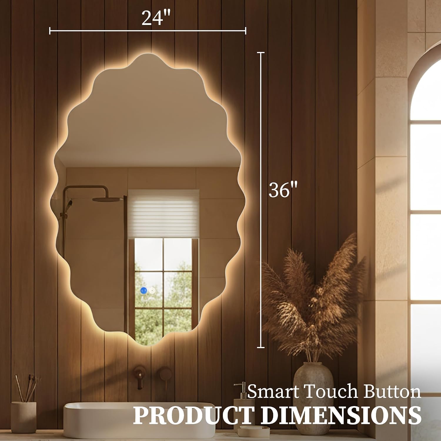 AUCT 17671 - $160 Oval LED Bathroom Mirror with Lights, Backlit Vanity Wall Mirror | Irregular Dimmable - Image 4