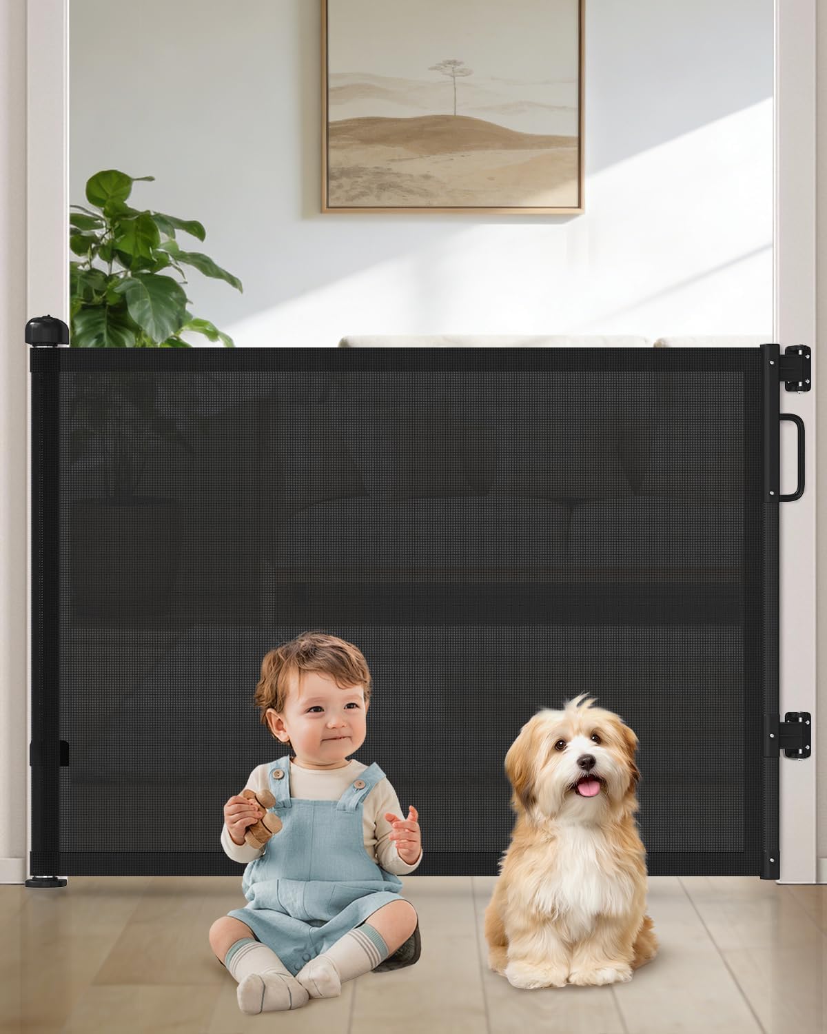 AUCT 18457 - Retractable Baby Gates for Doorway, 58" Wide Mesh Dog Gate for Stair | 34" Tall Toddler Pe