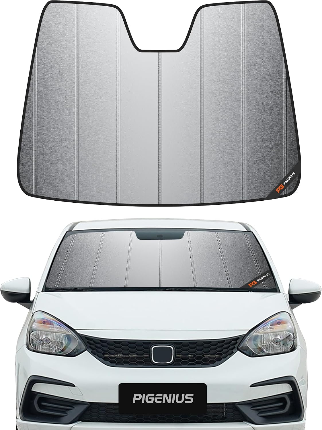 AUCT 18443 - Custom Fit Windshield Sunshade for Honda Fit 2015-2020 Gen 3 GK5 Hatchback, Premium Grey L