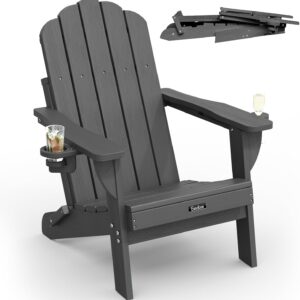 AUCT 18364 - $90 Folding Adirondack Chair, All-Weather HDPE Plastic Patio Chair with 2 Cup Holders, Woo