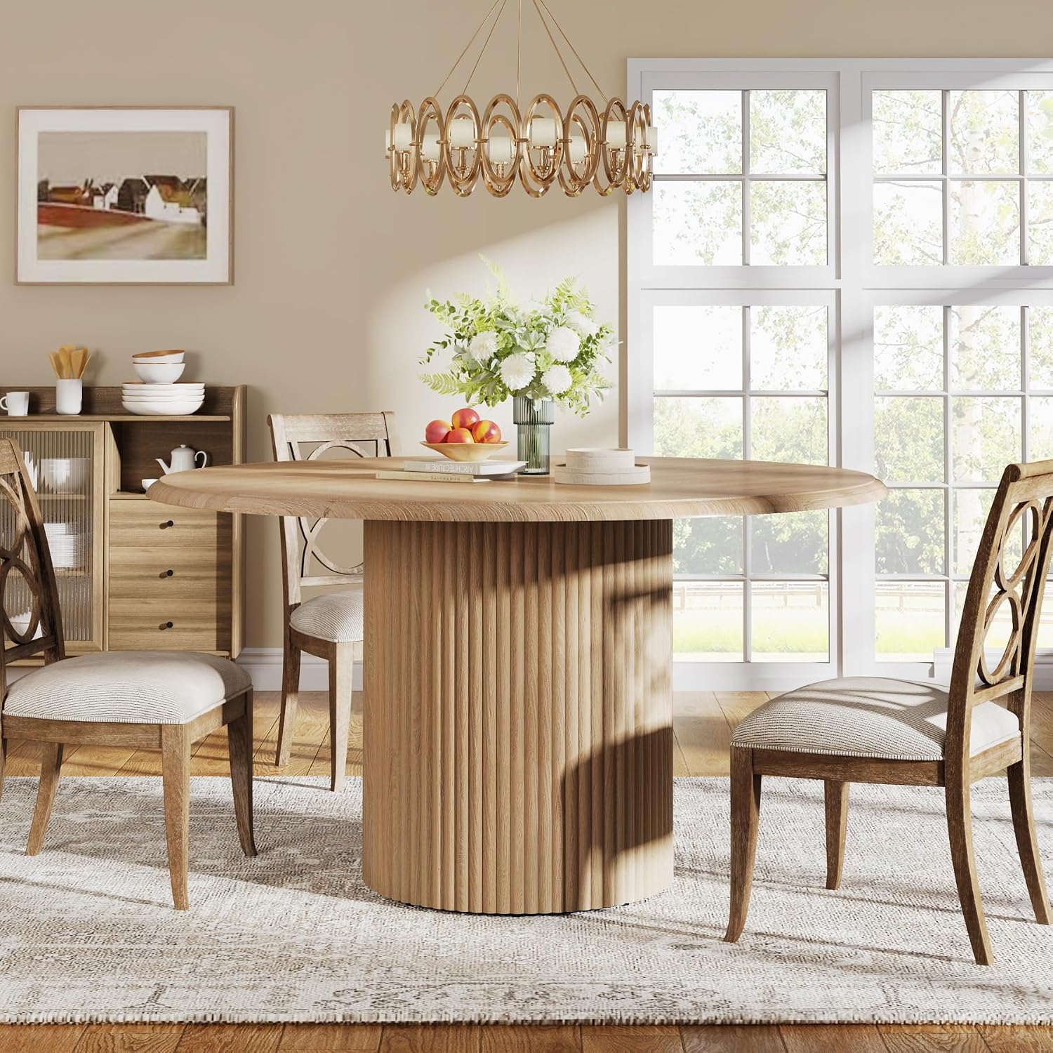 AUCT 17927 - $180 Tribesigns 47" Round Dining Table for 4, Farmhouse Kitchen Table with Metal Base, Mod - Image 4