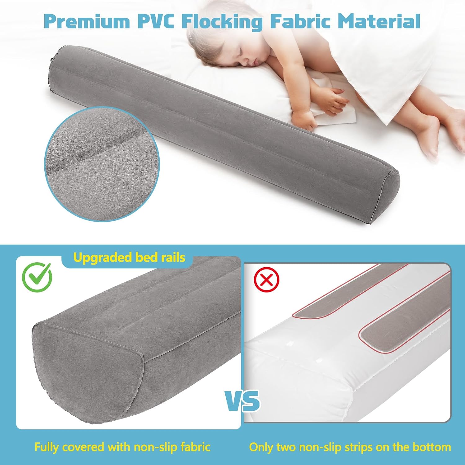 AUCT 18422 - USHMA 2Pack Travel Bed Rails for Toddlers | Non-Slip Soft Flocking Portable Inflatable Bed - Image 3