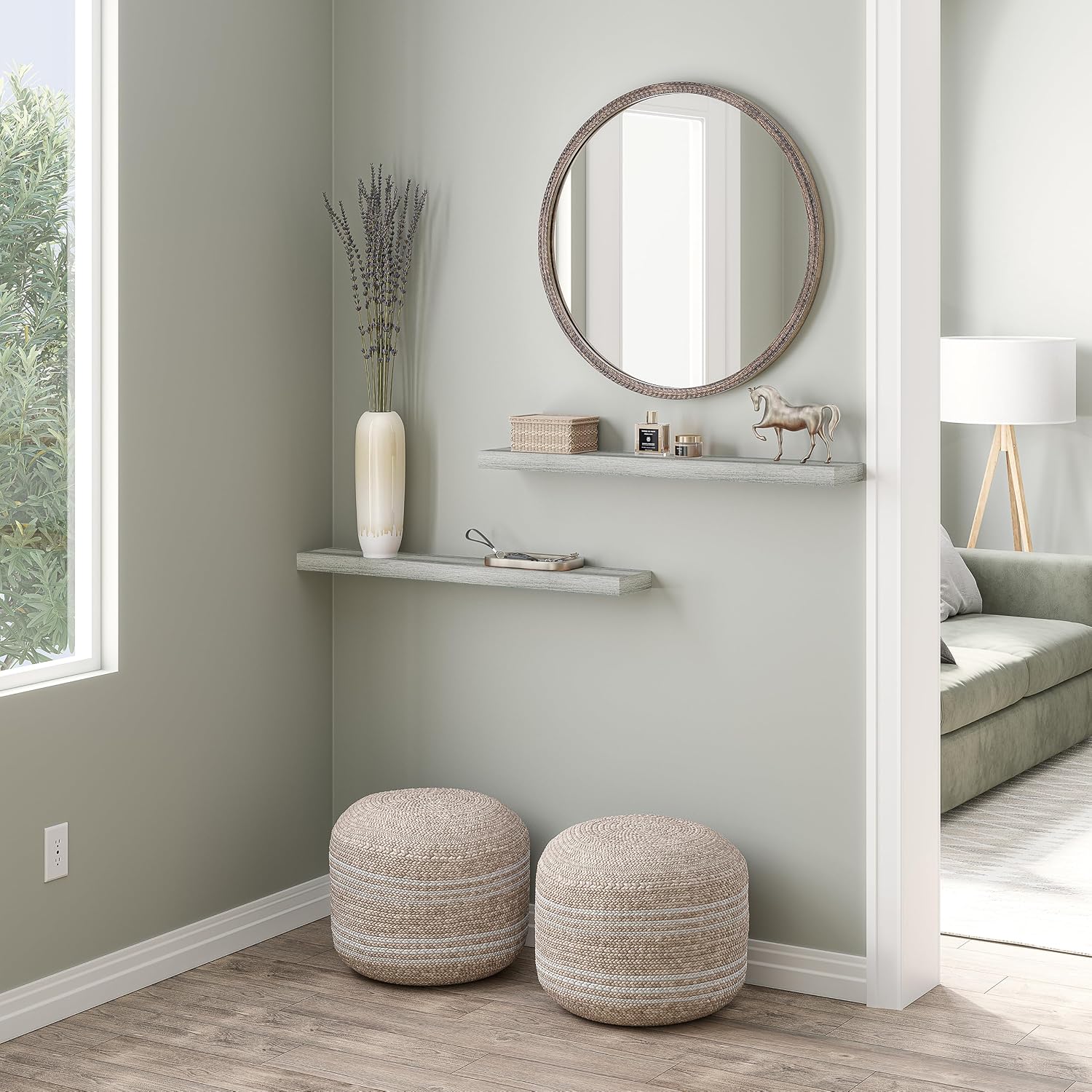 AUCT 18253 - Ballucci Floating Shelves, 36" Wood Wall Shelf Set of 2, with Invisible Brackets for Bathr - Image 3