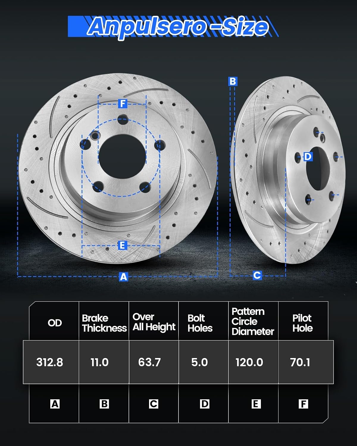 AUCT 18428 - $86 Anpulsero Rear Brake Pads and Rotors Kit Compatible with 2005-2010 Honda Odyssey, 312. - Image 4