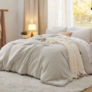 AUCT 17853 - $55 Bedsure King Comforter Set, Beige Soft Prewashed Bedding for All Seasons, 3 Pieces Gen