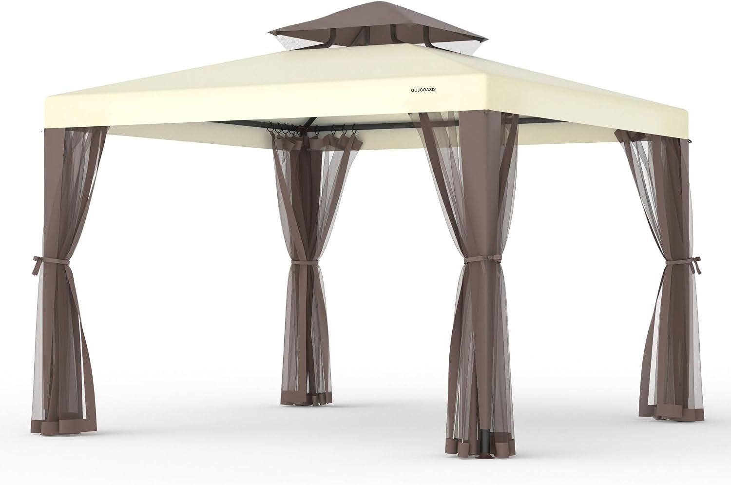 AUCT 18557 - $88 10'x10' Patio Gazebo Canopy Tent w/Removable Netting, Beige | Outdoor Shelter, Ventila