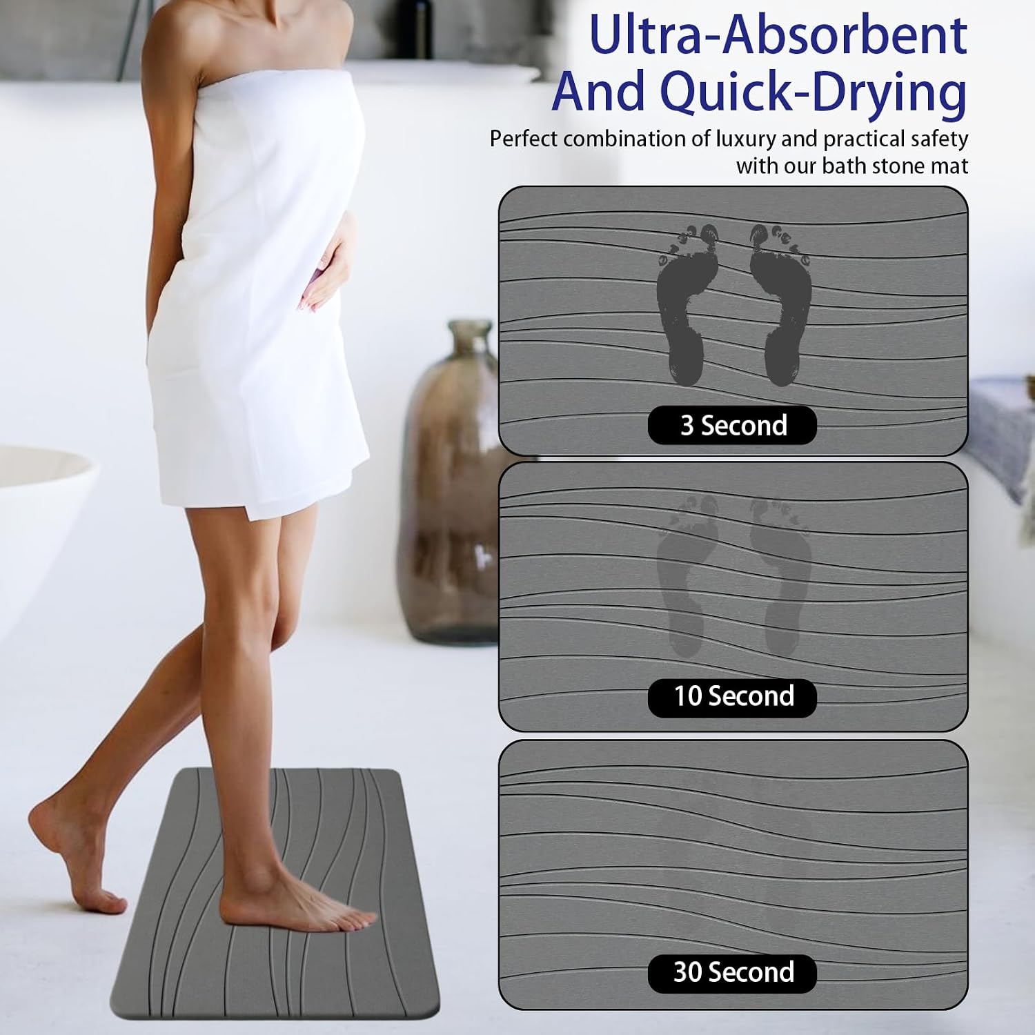 AUCT 18412 - Fast Drying Stone Bath Mats for Bathroom, Non-Slip Diatomaceous Earth Bath Mat, Super Abso - Image 3