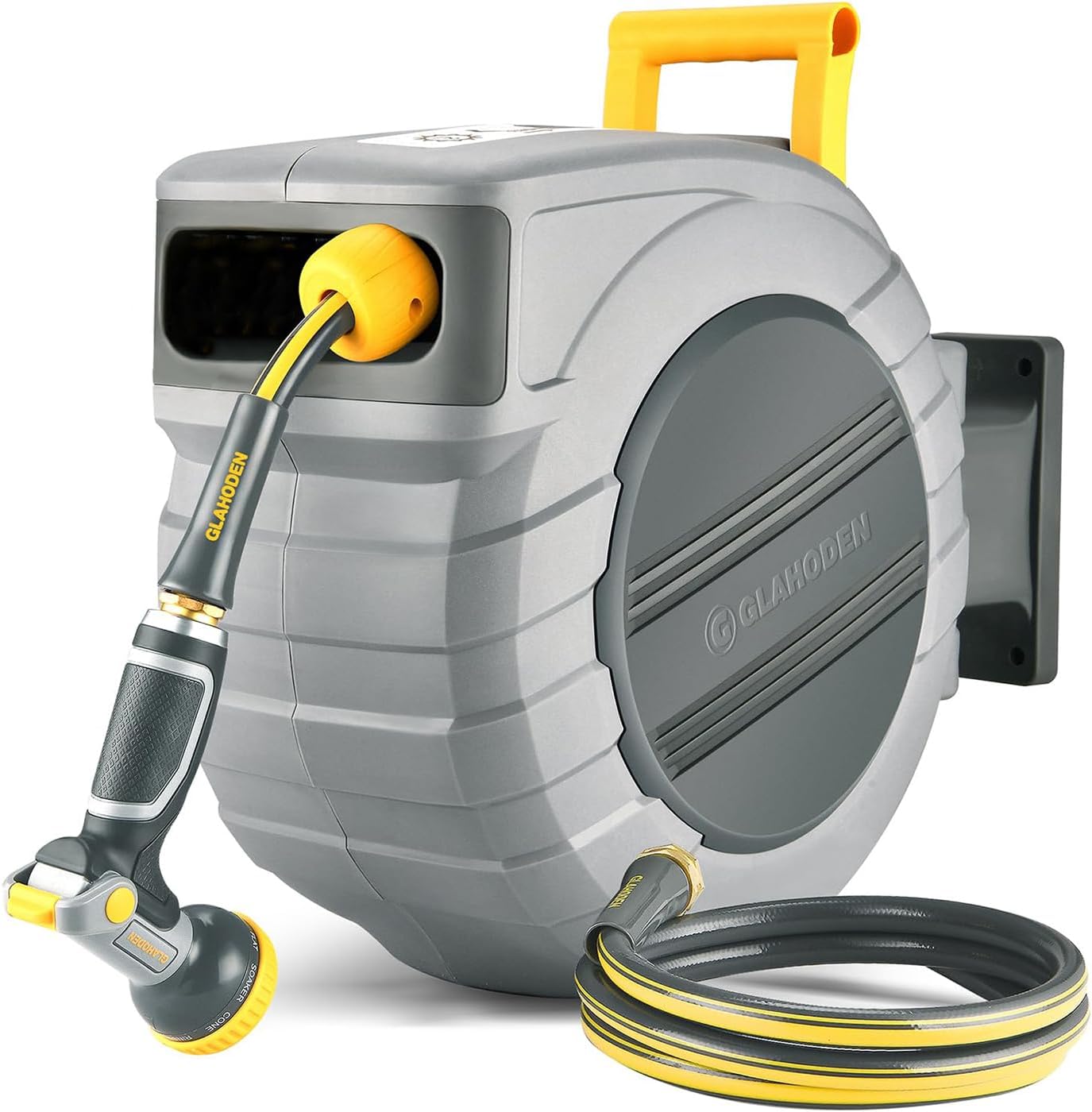 AUCT 17933 - $160 GLAHODEN Retractable Garden Hose Reel 5/8 in x 100 ft Upgraded UV Resistant Heavy Dut
