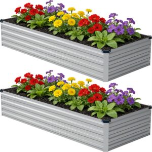 AUCT 19605 - $58 zunatu 8x2x1 ft(2 Pack) Galvanized Raised Garden Bed,Outdoor Planter Box Metal Patio K