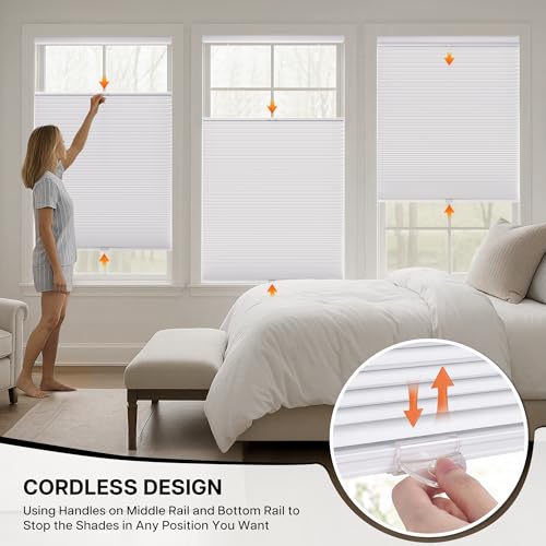 AUCT 18909 - $82 LazBlinds Top Down Bottom Up Cordless Cellular Shades, 35" W x 64" H, White - Image 4