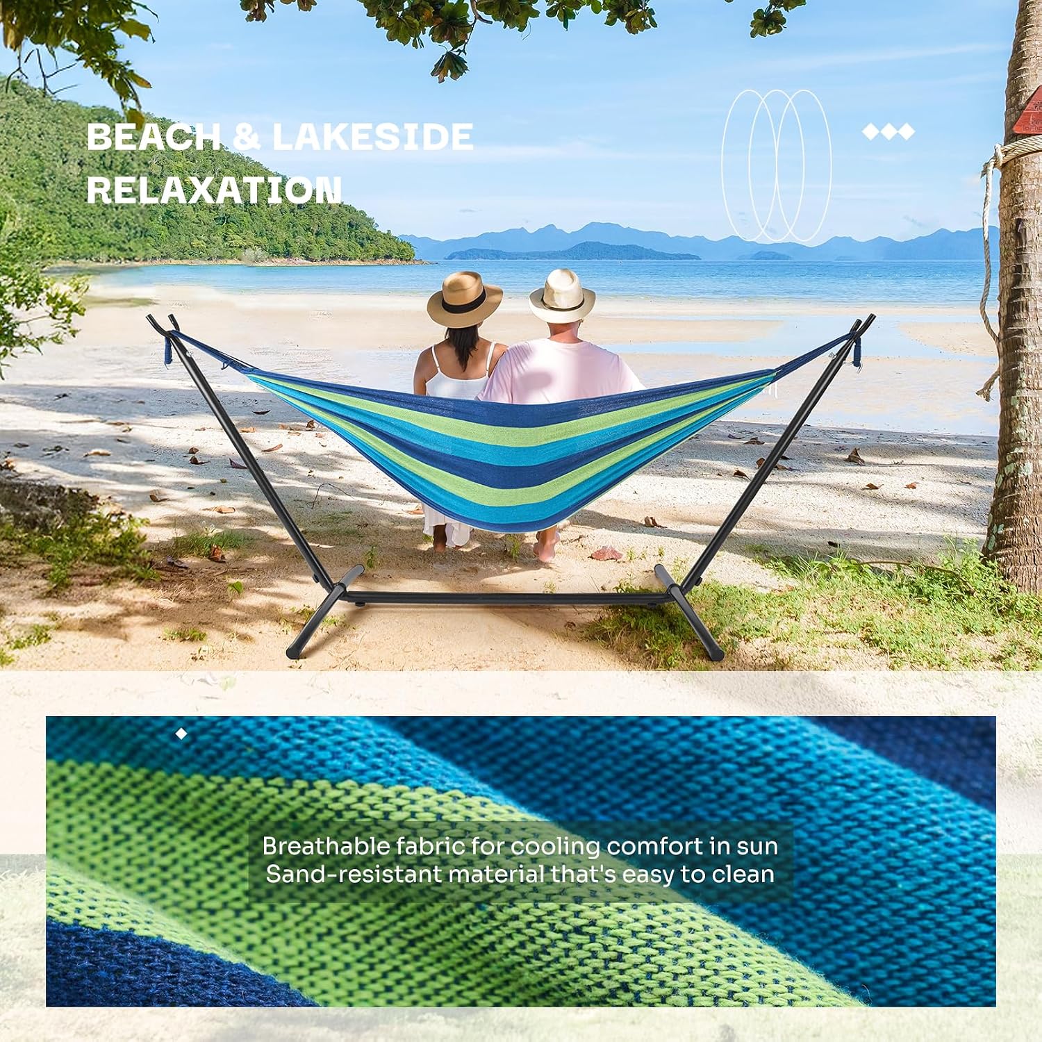 AUCT 18578 - $76 NEWBULIG Double Hammock with Stand, Heavy Duty Portable Hammocks for Outdoor Indoor Pa - Image 2