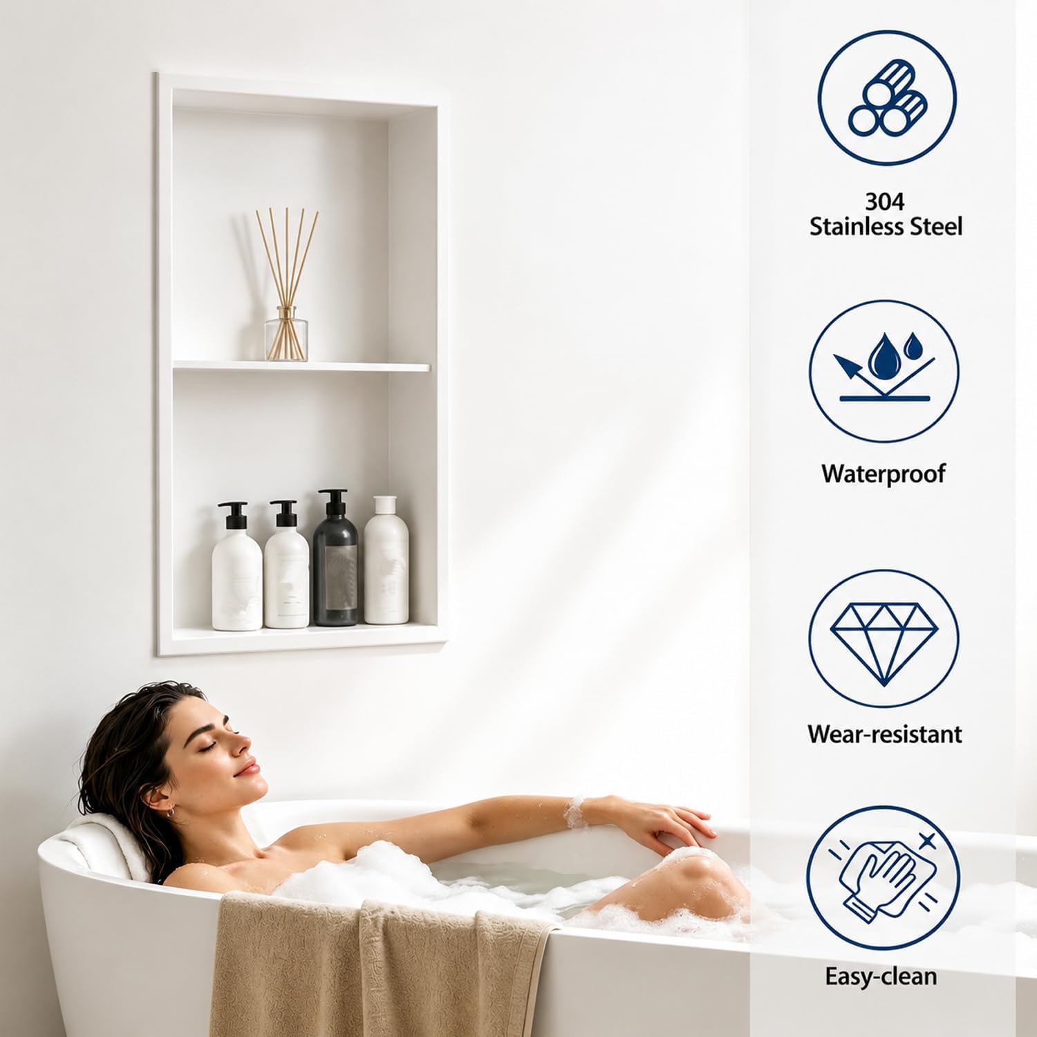 AUCT 18553 - $80 Niche for Shower Wall 24" x 12", Recessed Shower Niche, Off-White Stainless Steel with - Image 4