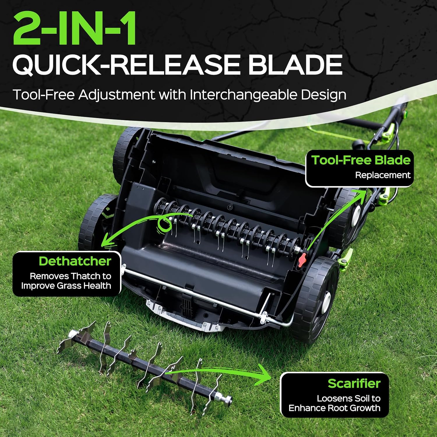 AUCT 18434 - $160 TIECTOWN 2026 Upgrade 16-Inch 15.5 Amp 2-in-1 Electric Dethatcher and Scarifier with - Image 3