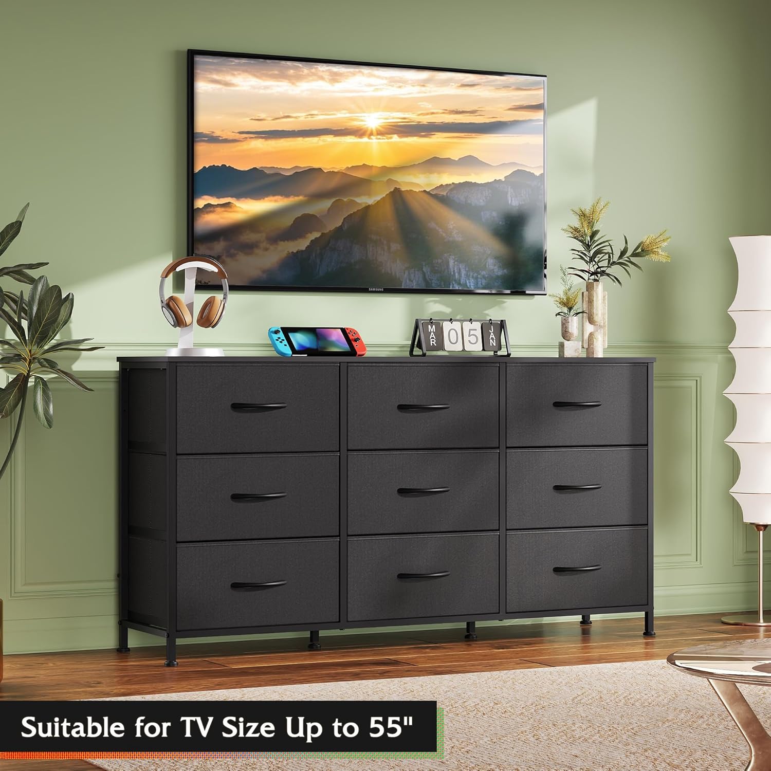 AUCT 20013 - $86 WLIVE Dresser TV Stand for 55 Inch TV, 9 Drawer Dresser for Bedroom, Black - Image 4