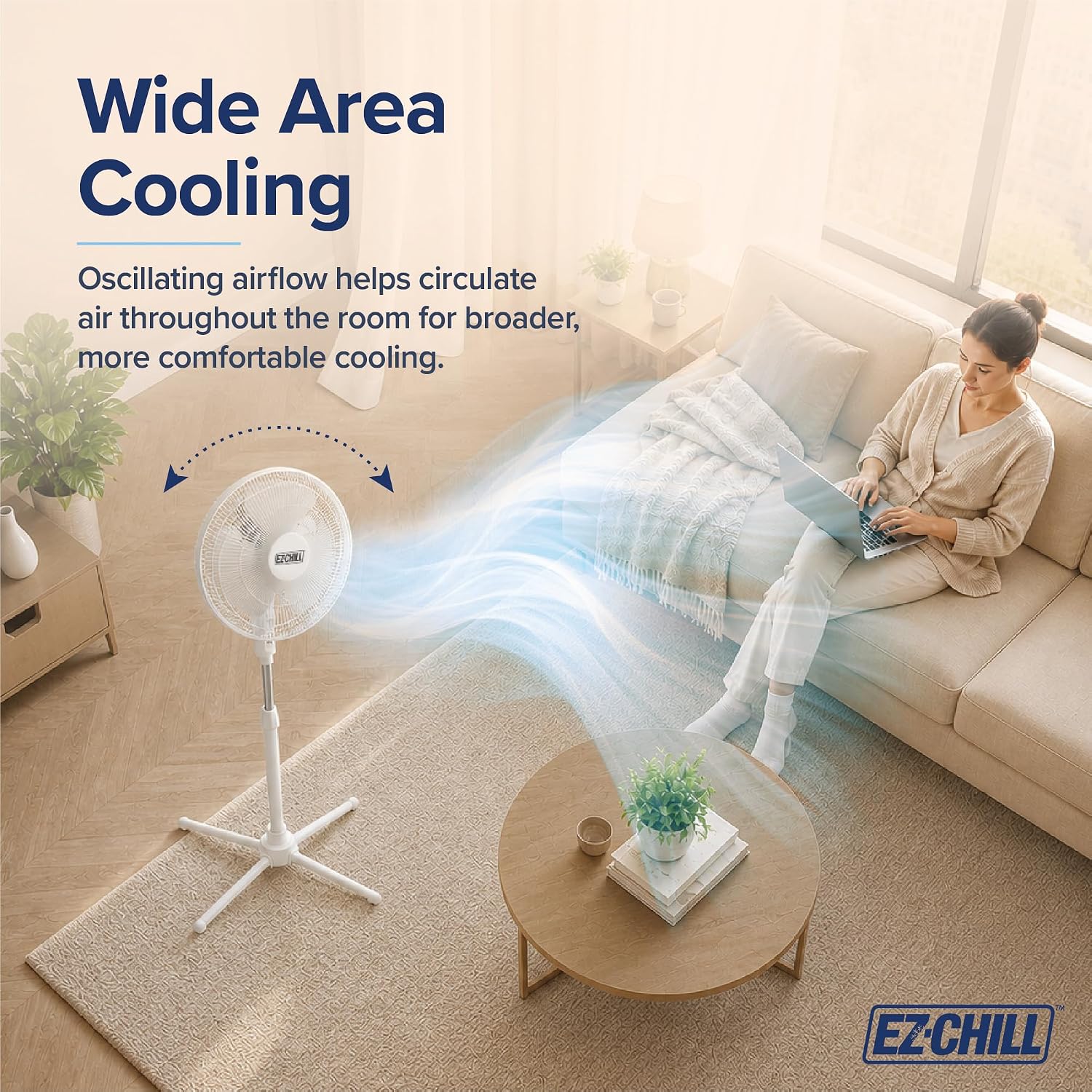 AUCT 19701 - EZ-CHILL 16" Oscillating Pedestal Fan, 3-Speed Options, 90-Degree Oscillating Head, Adjust - Image 4