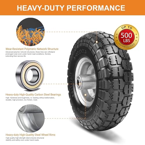 AUCT 18967 - $52 4.10/3.50-4 Tire and Dolly Wheel Flat Free - Solid Rubber Hand Truck Wheels 5/8" Axle - Image 4
