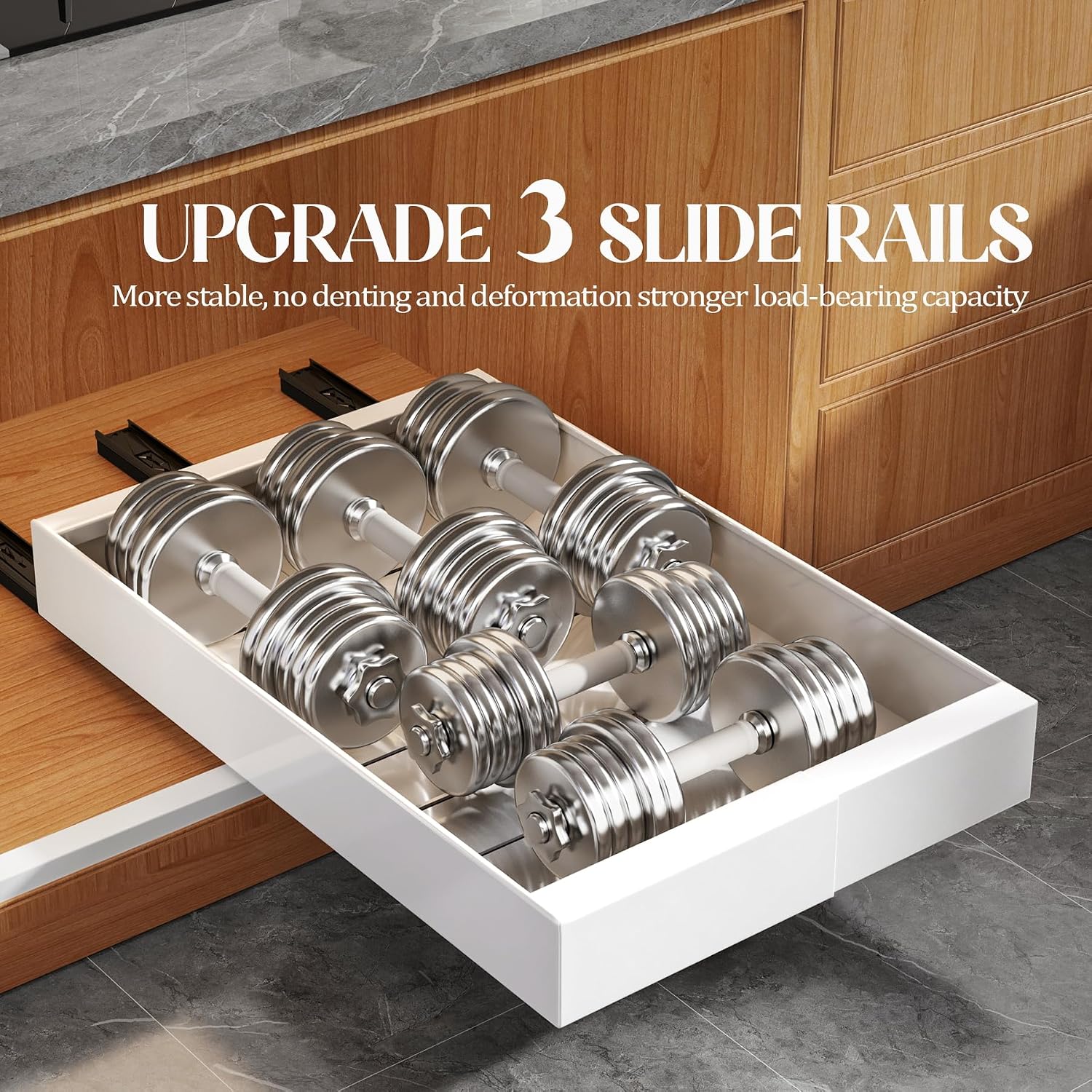 AUCT 20130 - $130 Seinloes 4 Pack Expandable Pull Out Cabinet Organizer 21" Deep With Raising Pad for F - Image 4