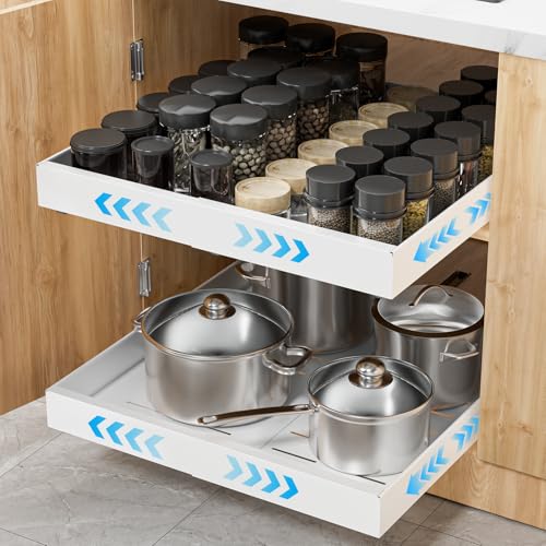 AUCT 18961 - 2 Pack Pull Out Cabinet Organizer Expandable Width(12.2"-20.47") & 21"Deep, Insputer No Dr