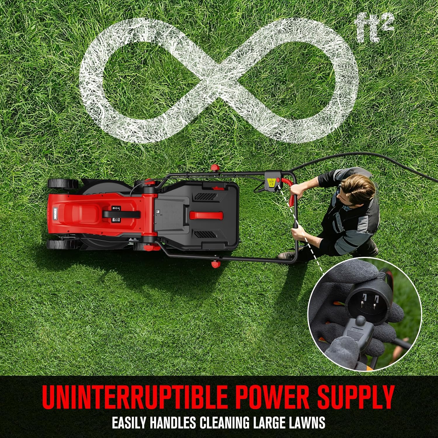 AUCT 18546 - $100 EWORK Corded Electric Lawn Mower 14-Inch, 11Amp Electric Push Mower with 30L Collecti - Image 3
