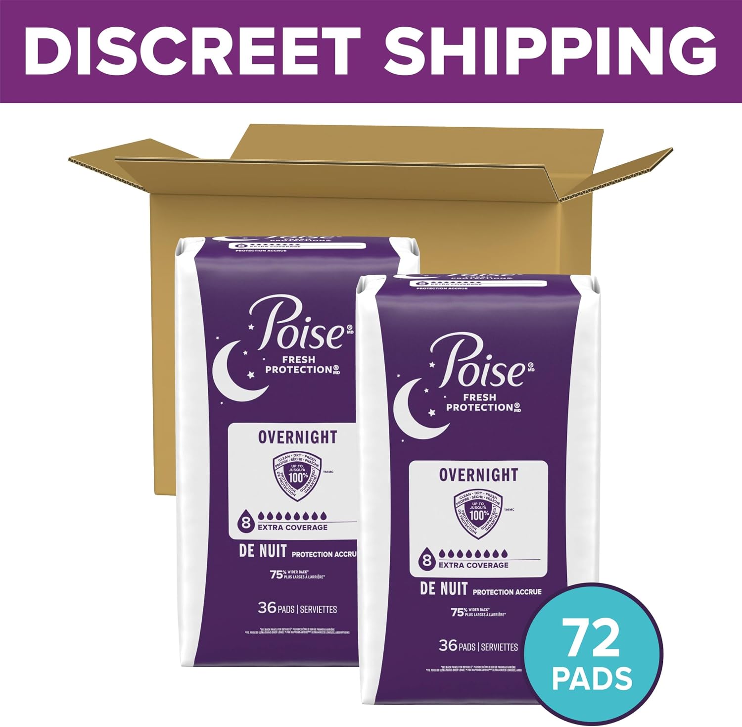 AUCT 19654 - Poise Overnight Incontinence Pads for Women, 8 Drop, 72 ct - Image 2