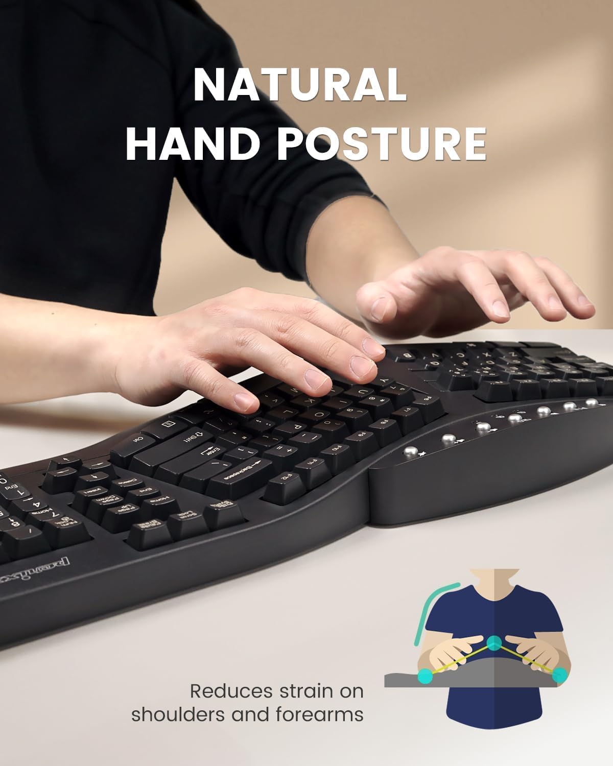 AUCT 18385 - Perixx PERIBOARD-512B Wired Ergonomic Keyboard - Split Keyboard, Wrist Rest, Natural Typin - Image 3