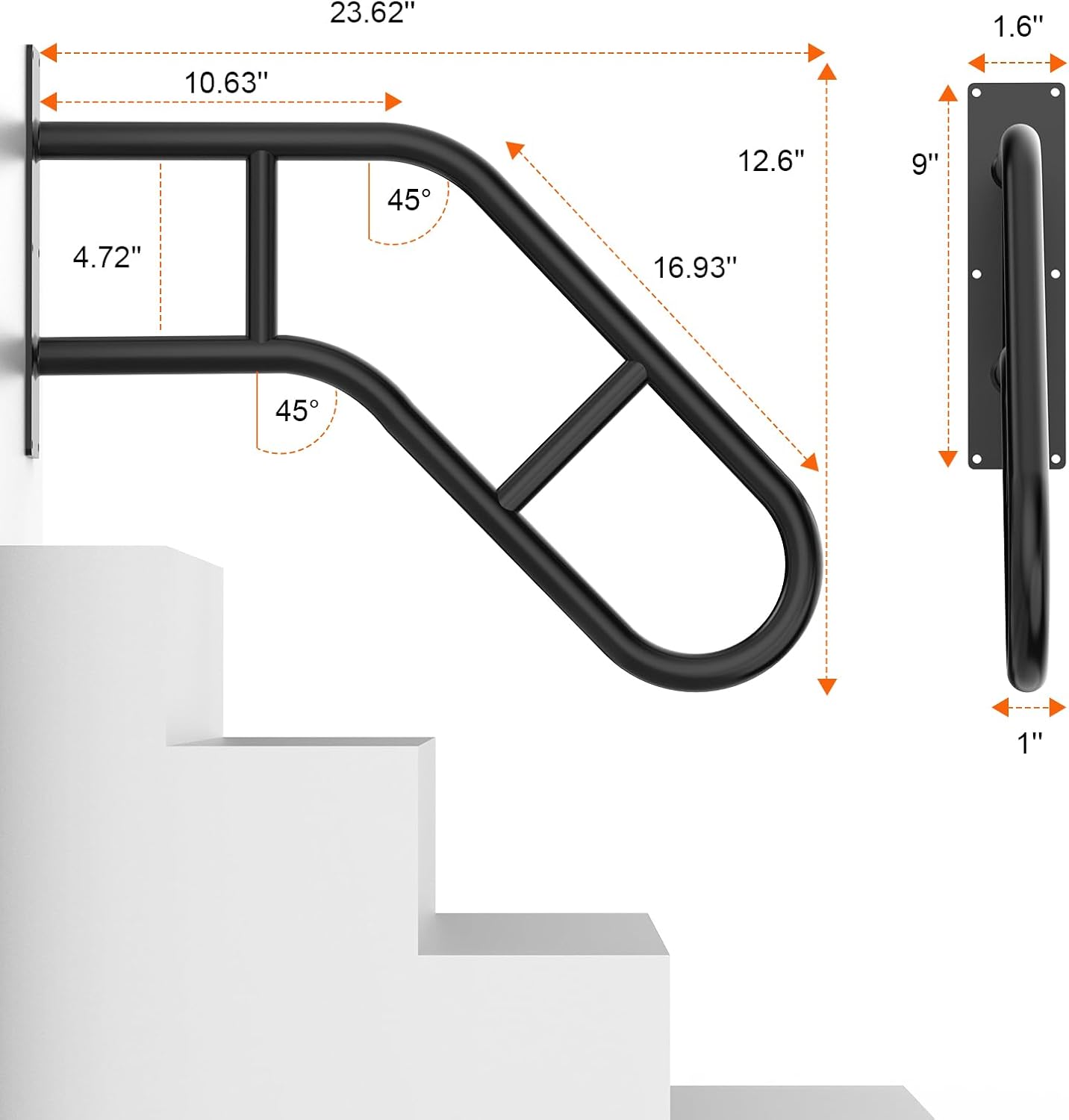 AUCT 19839 - Handrails for Outdoor Steps 22.8" Stair Railing Indoor1-3 Step, U-Shaped Safety Handrails - Image 2