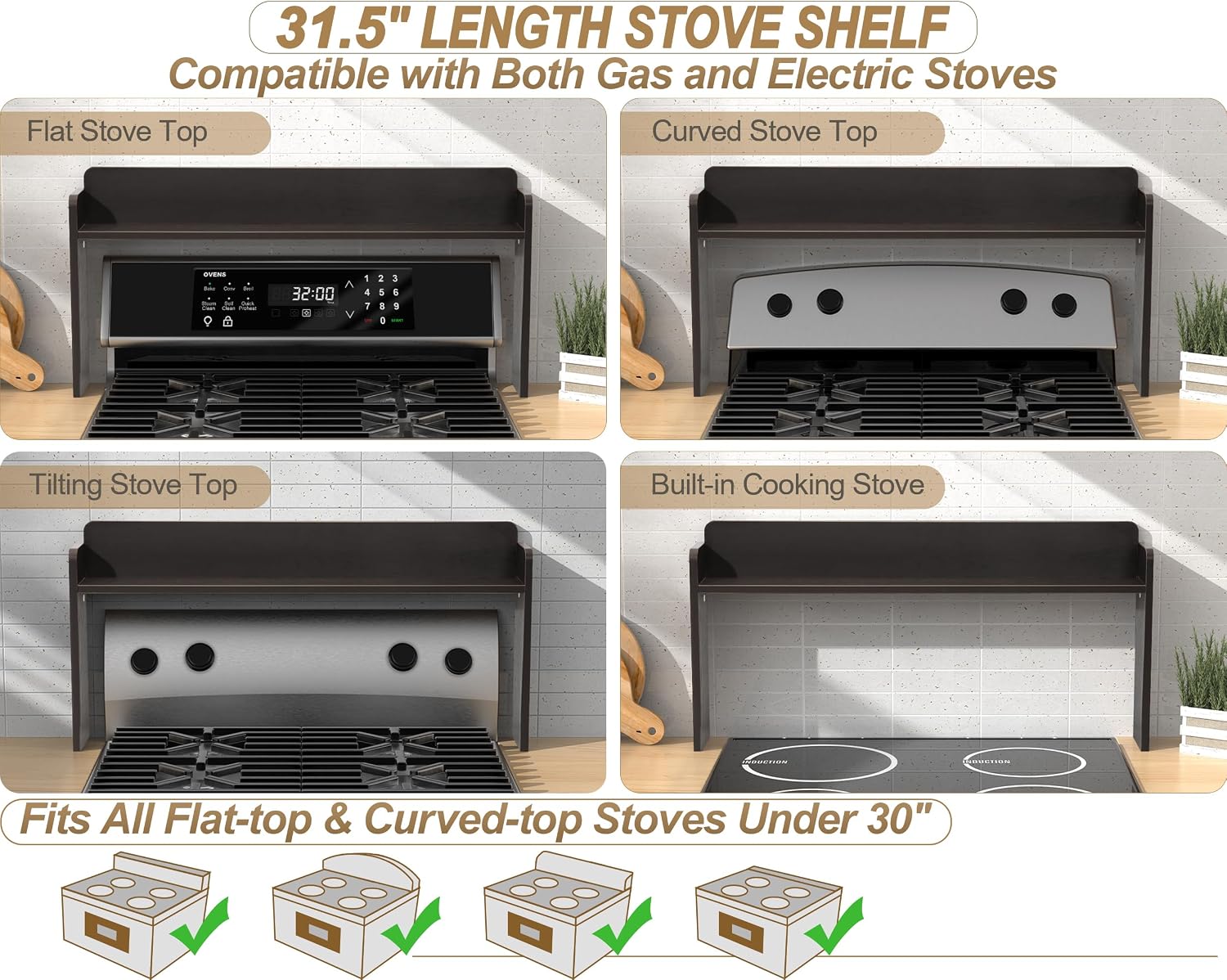 AUCT 18283 - MyLifeUNIT Over The Stove Shelf, 31.5" Wood Stove Top Shelf for Back of Gas Stove, Electri - Image 4