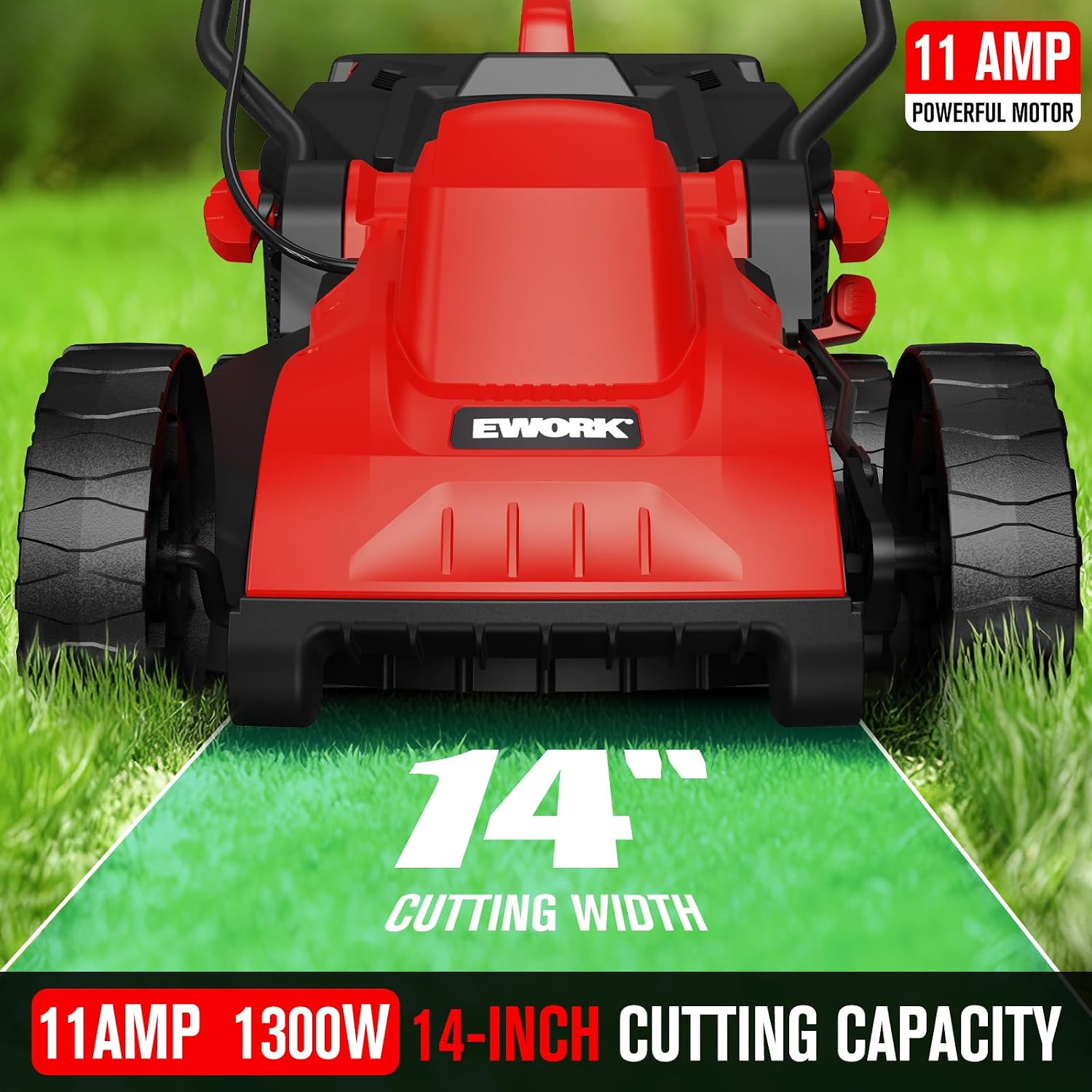 AUCT 18546 - $100 EWORK Corded Electric Lawn Mower 14-Inch, 11Amp Electric Push Mower with 30L Collecti - Image 2