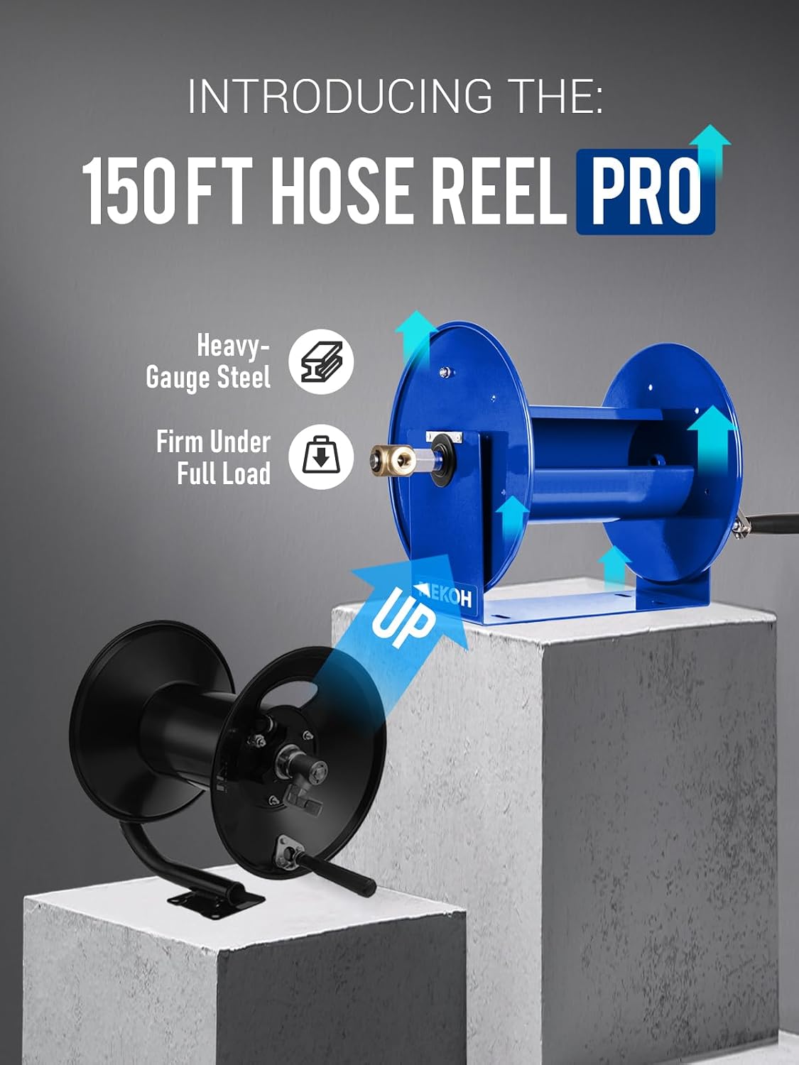 AUCT 18380 - $200 Pressure Washer Hose Reel 150FTx3/8", 300FTx1/4" Manual Power Washer Hose Reel with M - Image 2