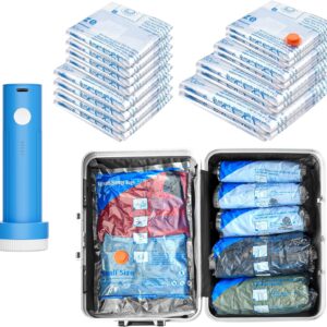 AUCT 18415 - 16 Pack Vacuum seal bags for clothing With Coldless Pump, Vacuum Storage Bags,Space Saver