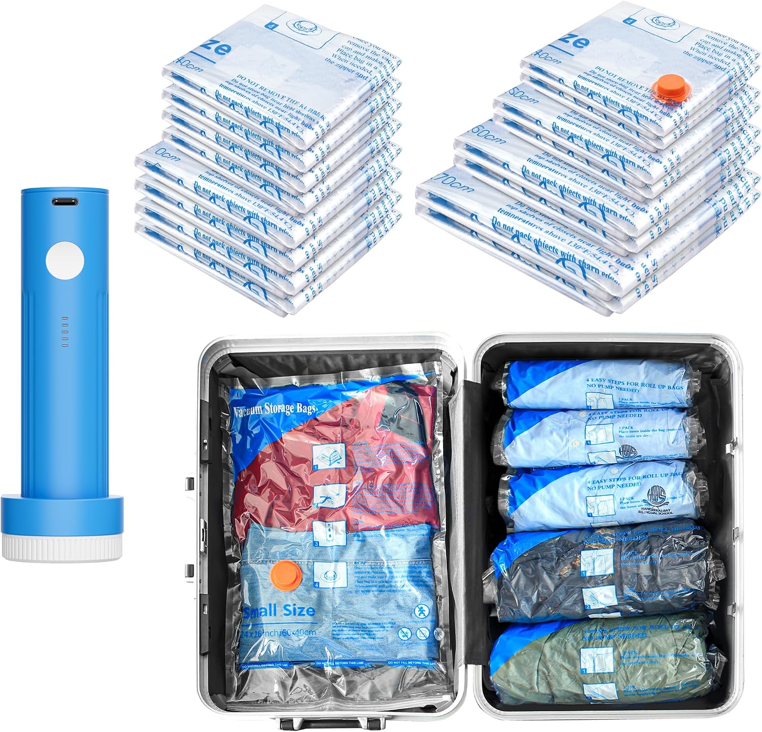 AUCT 18415 - 16 Pack Vacuum seal bags for clothing With Coldless Pump, Vacuum Storage Bags,Space Saver
