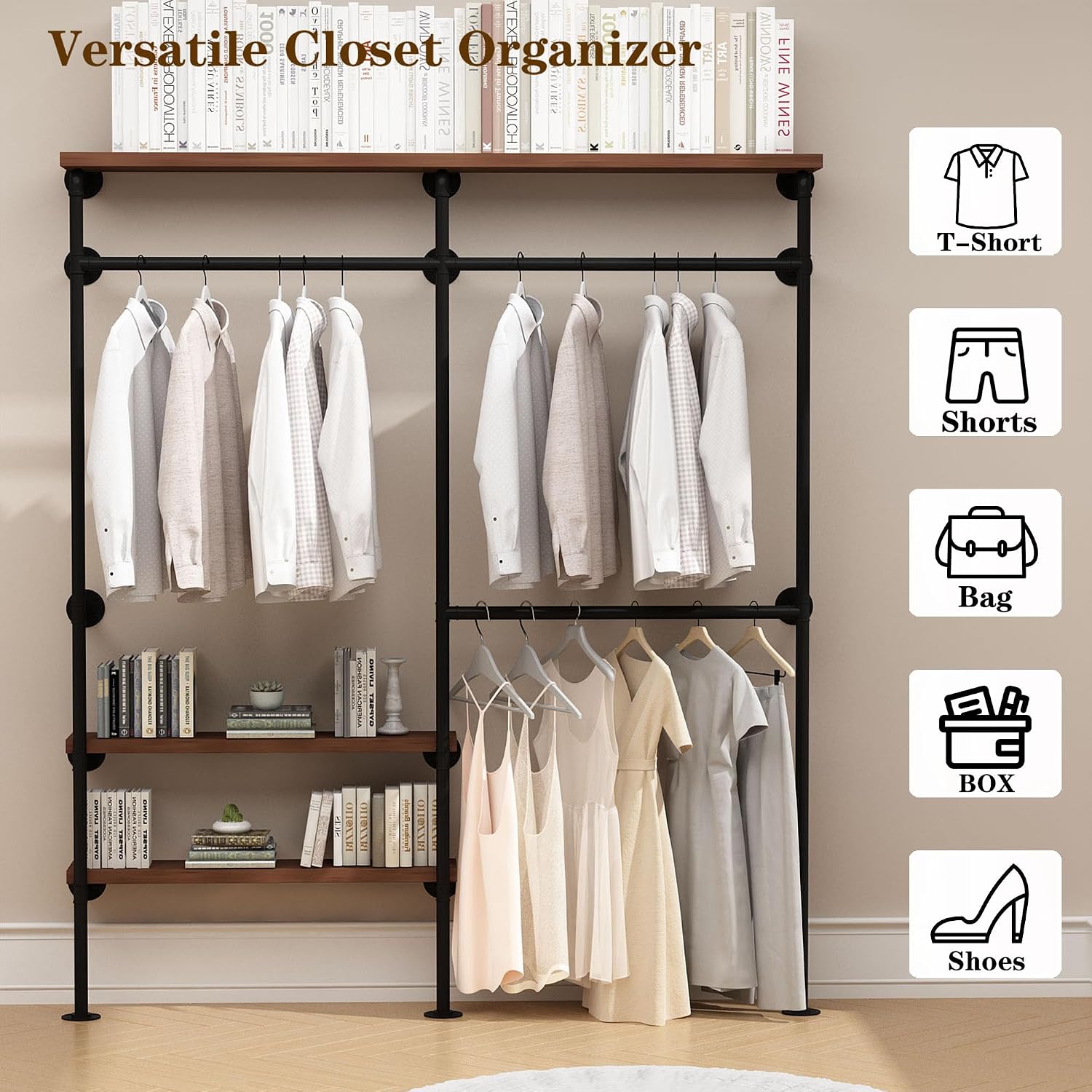 AUCT 17603 - $71 HOMEKAYT Industrial Pipe Clothes Rack,Wall Mounted Clothing Rack with Shelves, Heavy D - Image 4