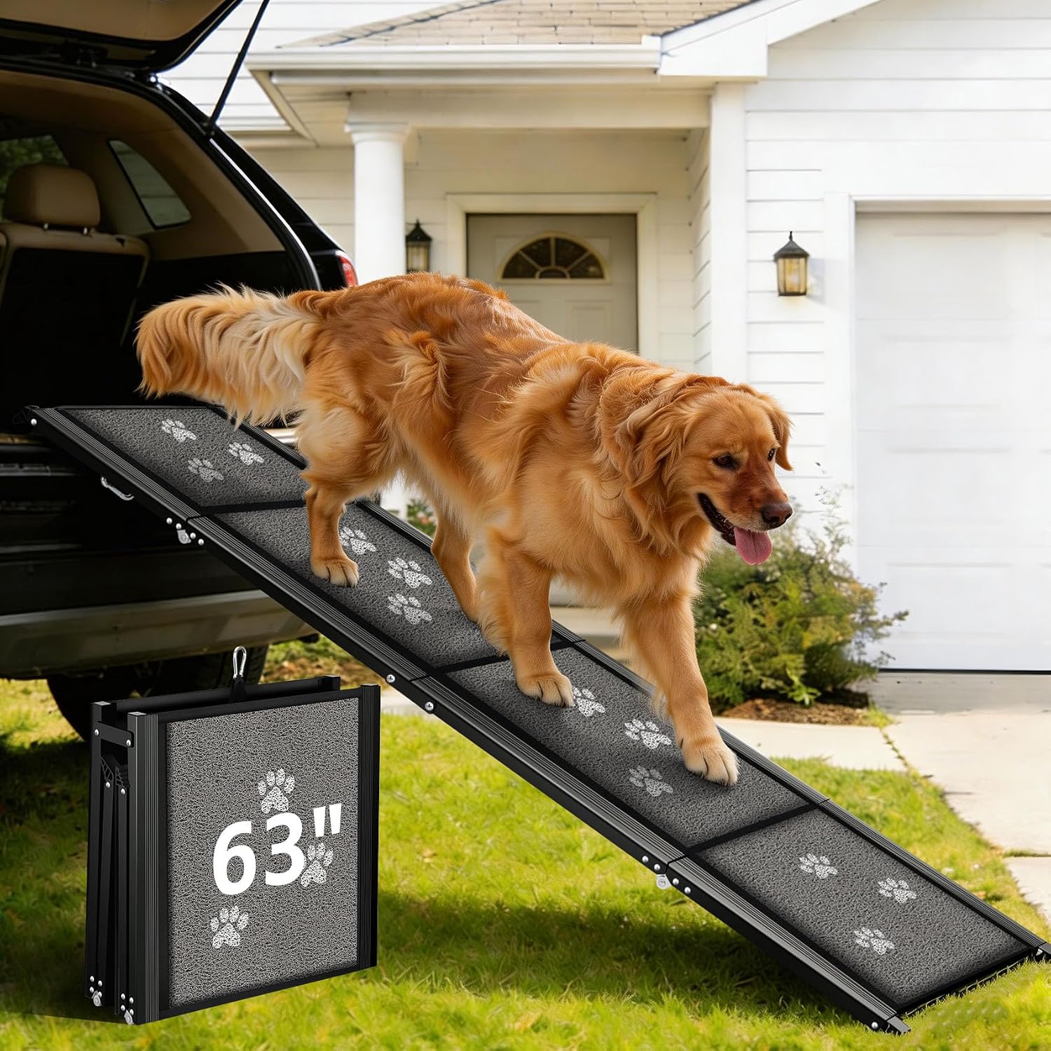 AUCT 18971 - $73 Dog Ramp for Car 63" Long & 17" Wide Portable Ramps for Large Dogs Non Slip Rug Surfac
