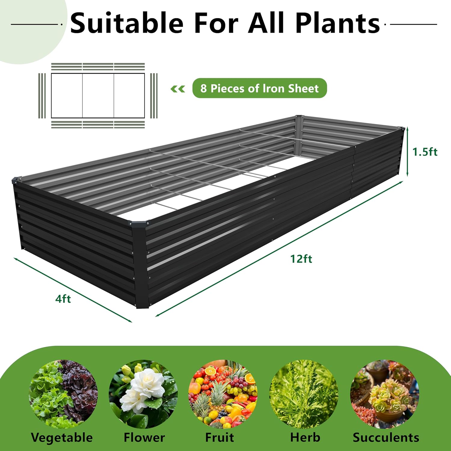 AUCT 18166 - $66 DIIYIV 12x4x1.5FT Galvanized Raised Garden Bed,Vegetable Boxes-Rectangle Metal Flower - Image 2