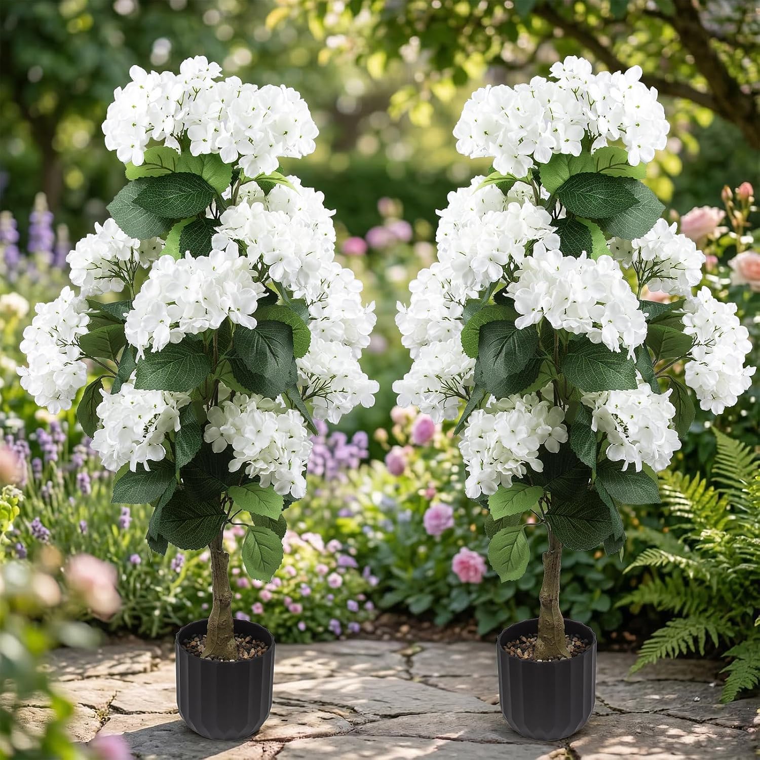 AUCT 17627 - $100 2 Pcs 3 Ft Artificial Hydrangea Trees Potted, UV Resistant Faux Silk Hydrangea Plant - Image 4