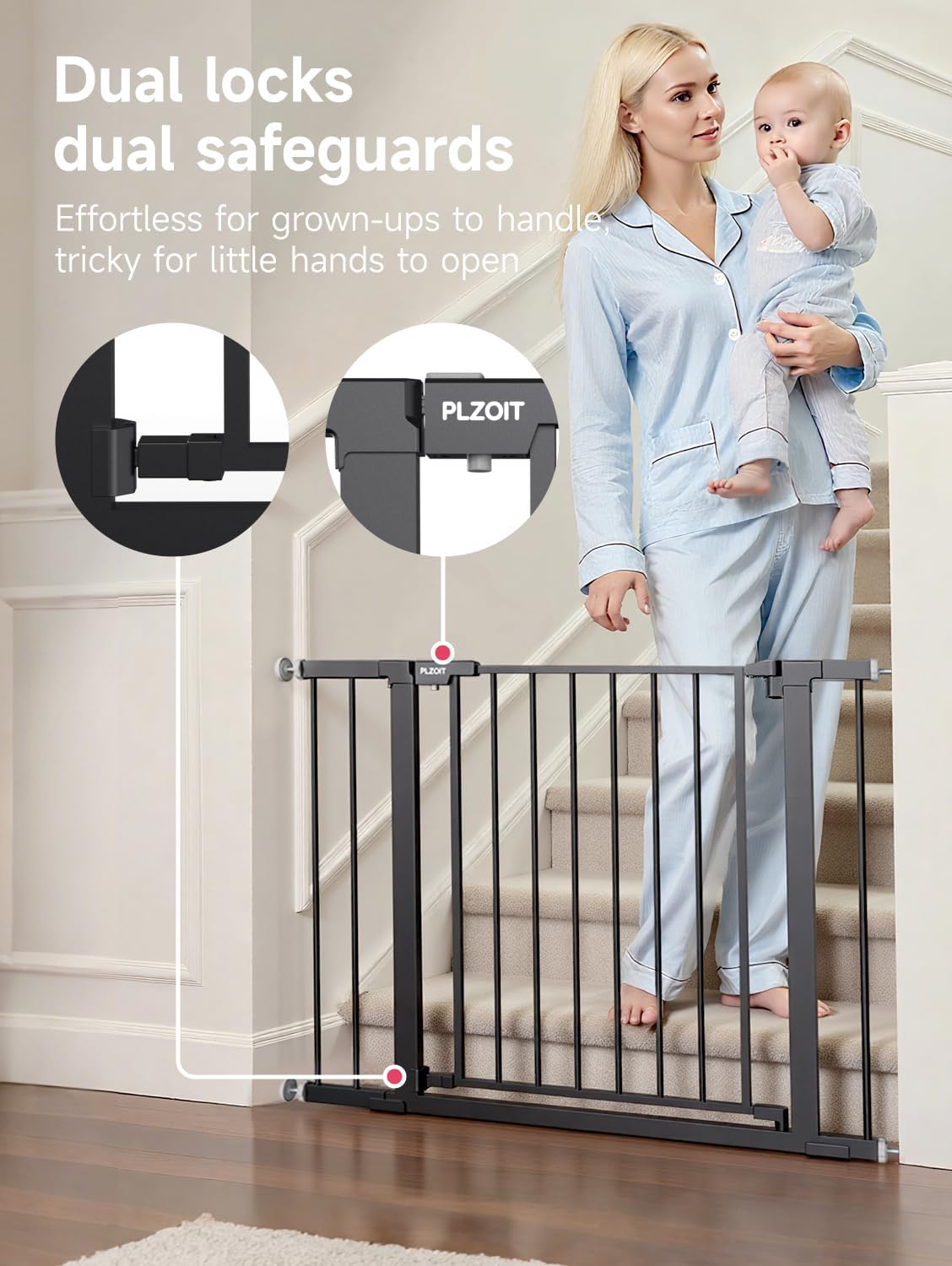 AUCT 19204 - $80 29.5-40.5" Baby Gate for Stairs, Dog Gate for Doorways, Walk Thru Auto Close Metal Bab - Image 2
