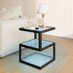 AUCT 18584 - $130 3-Tier Floating Side Table with Clear Tempered Glass and Metal Frame | Features a Vis