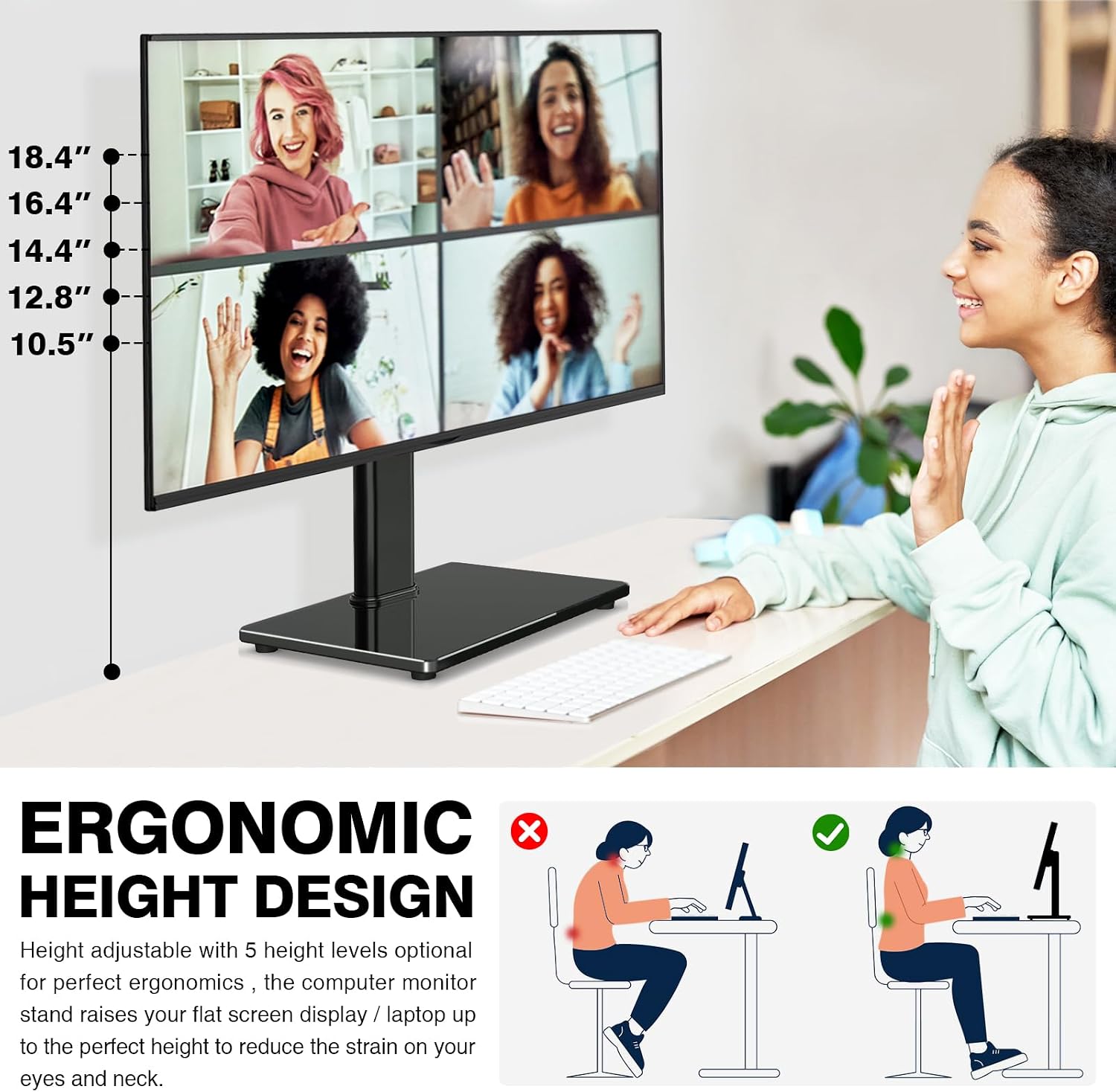 AUCT 18522 - TAVR Furniture Single Monitor Stand VESA Mount for 13-32 Inch Screens | Free-Standing Moni - Image 3