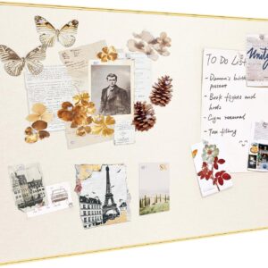 AUCT 18061 - $75 Fabric Bulletin Board 40x30 inches, Golden Aluminum Framed Wall Pin Board | Cork Board