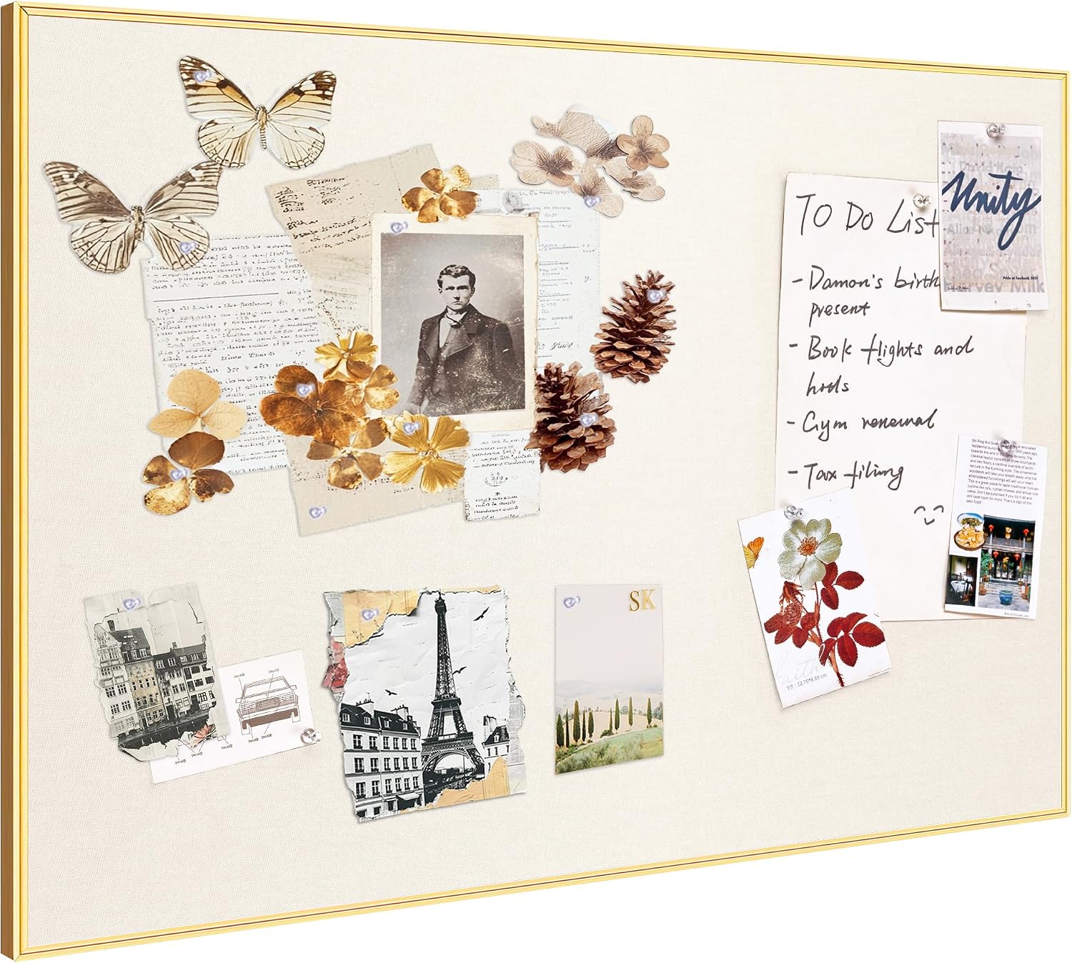 AUCT 18061 - $75 Fabric Bulletin Board 40x30 inches, Golden Aluminum Framed Wall Pin Board | Cork Board