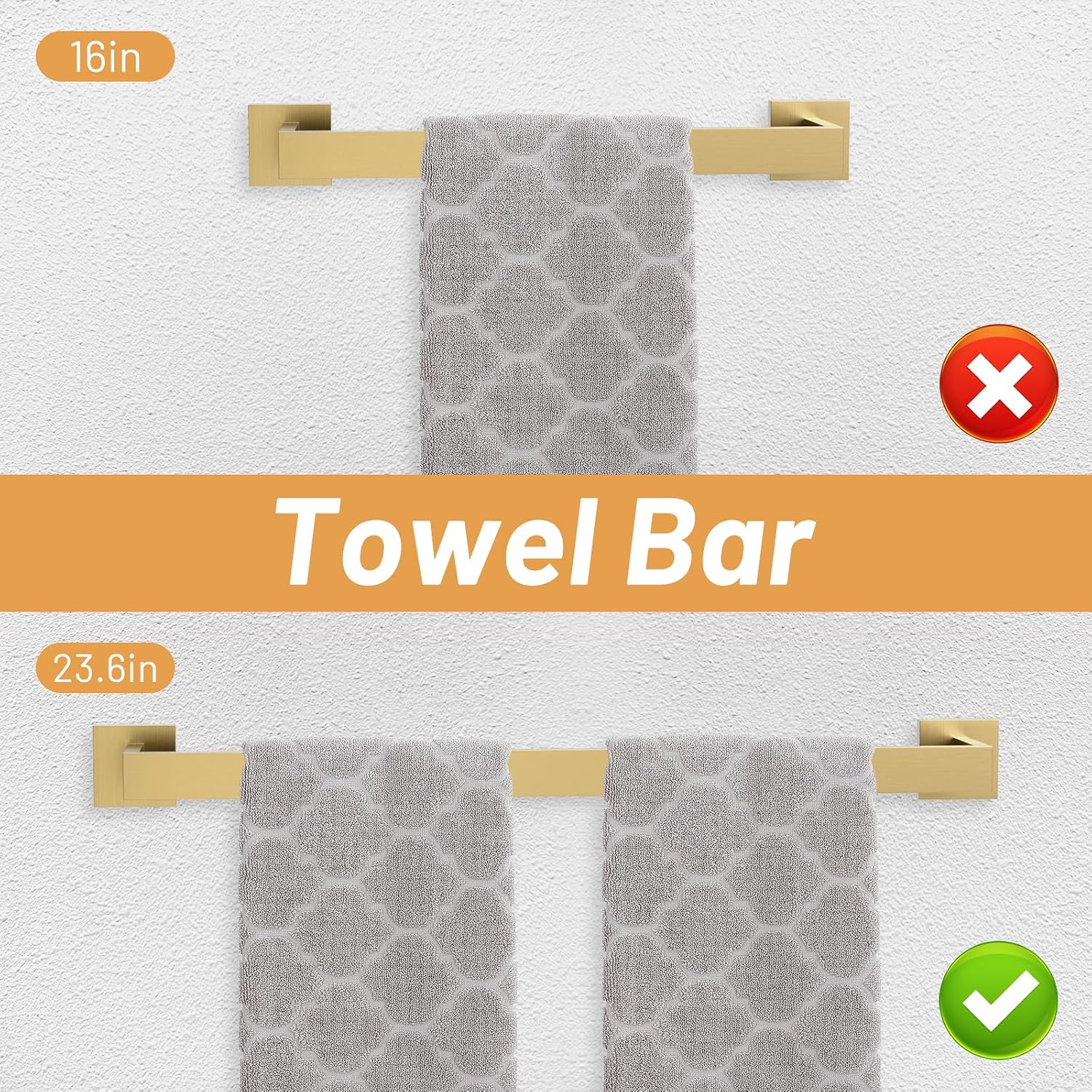 AUCT 20143 - $68 23.6Inch Brushed Gold Towel Bar Set, 10 Pieces Bathroom Accessories Set, SUS304 Stainl - Image 2