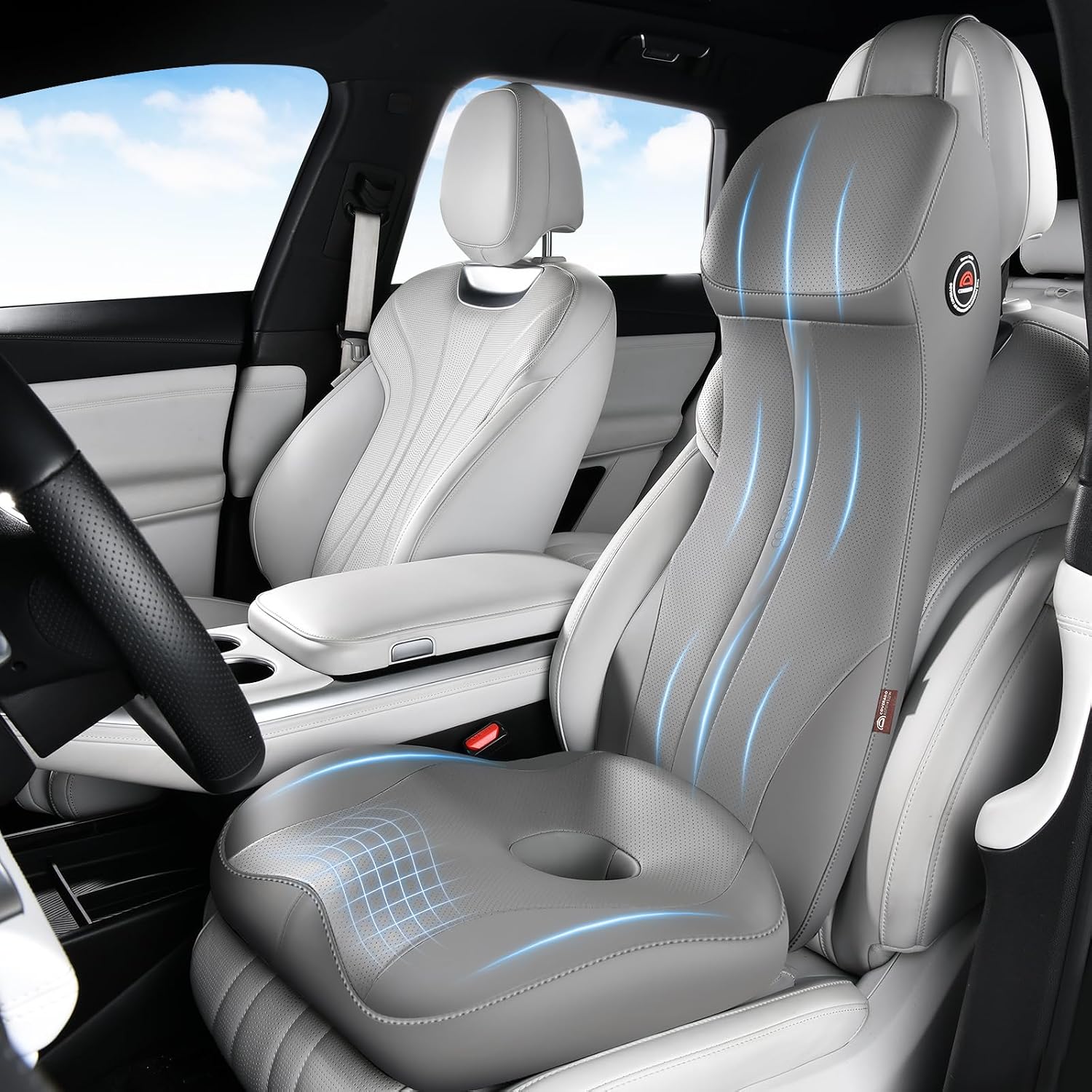 AUCT 18595 - $104 Coverado Memory Foam Car Seat Cushion and Lumbar Support Headrest Pillow, 2-in-1 Inte