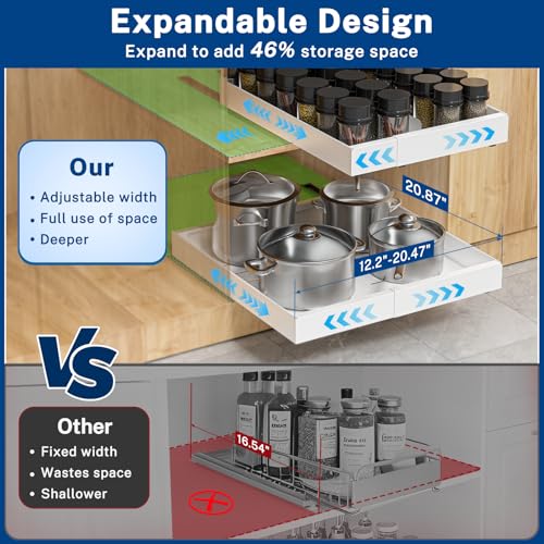 AUCT 18961 - 2 Pack Pull Out Cabinet Organizer Expandable Width(12.2"-20.47") & 21"Deep, Insputer No Dr - Image 2