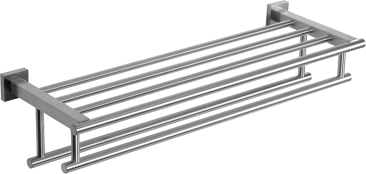 AUCT 20146 - $58 SEIDO 30 Inch Wall Mounted Towel Rack with Shelf, 2-Tier Bathroom Organizer with Doubl